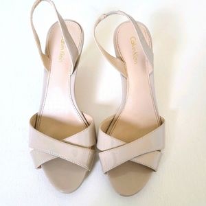 Calvin Klein nude sling back open toe heels